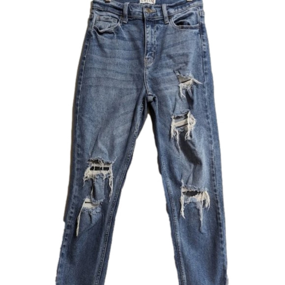 Cello Jeans Memphis High Rise Crop Mom Jeans Raw Frayed Hem Cropped Distressed 5 - Picture 2 of 6